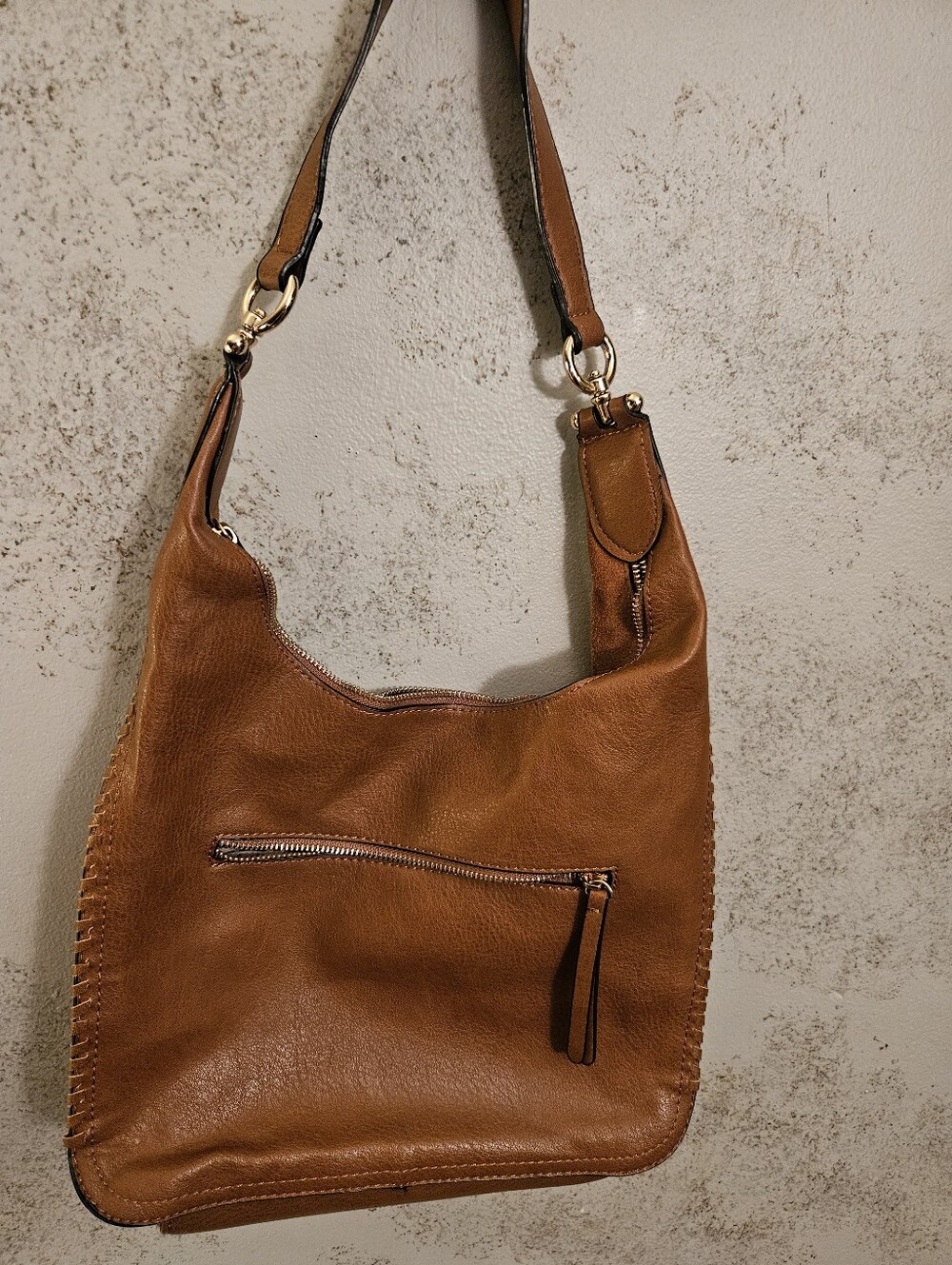 Brown Suede and leather Whipstitch Hobo Shoulder Bag